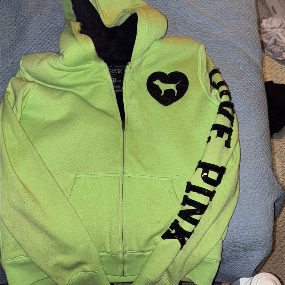 PINK Victoria's Secret Green and Black Zip-Up Jacket
